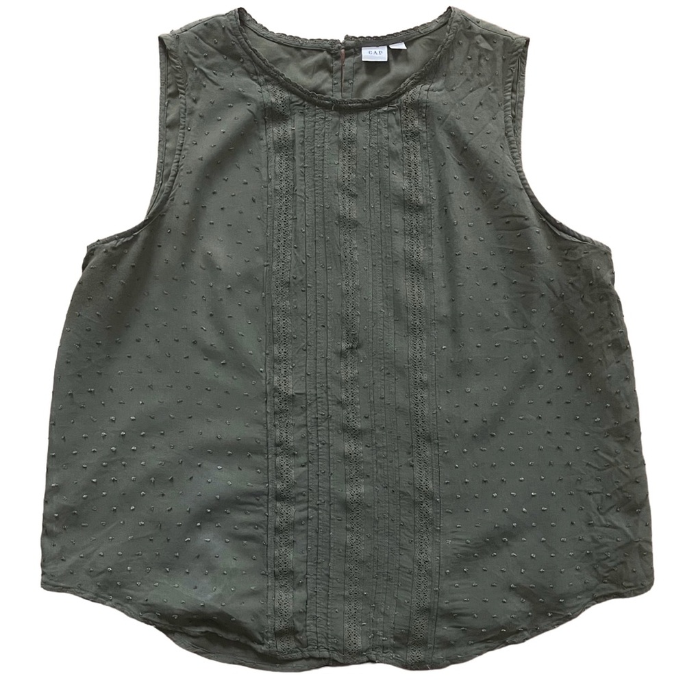 GAP Olive Green Sleeveless Pintuck Dot Tank
